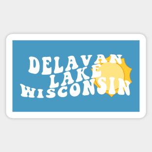 Sunshine in Delavan Lake Wisconsin Retro Wavy 1970s Summer Text Sticker